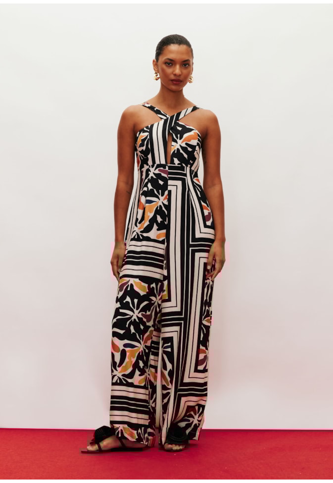 Macacão Cruzado Estampado Mambo