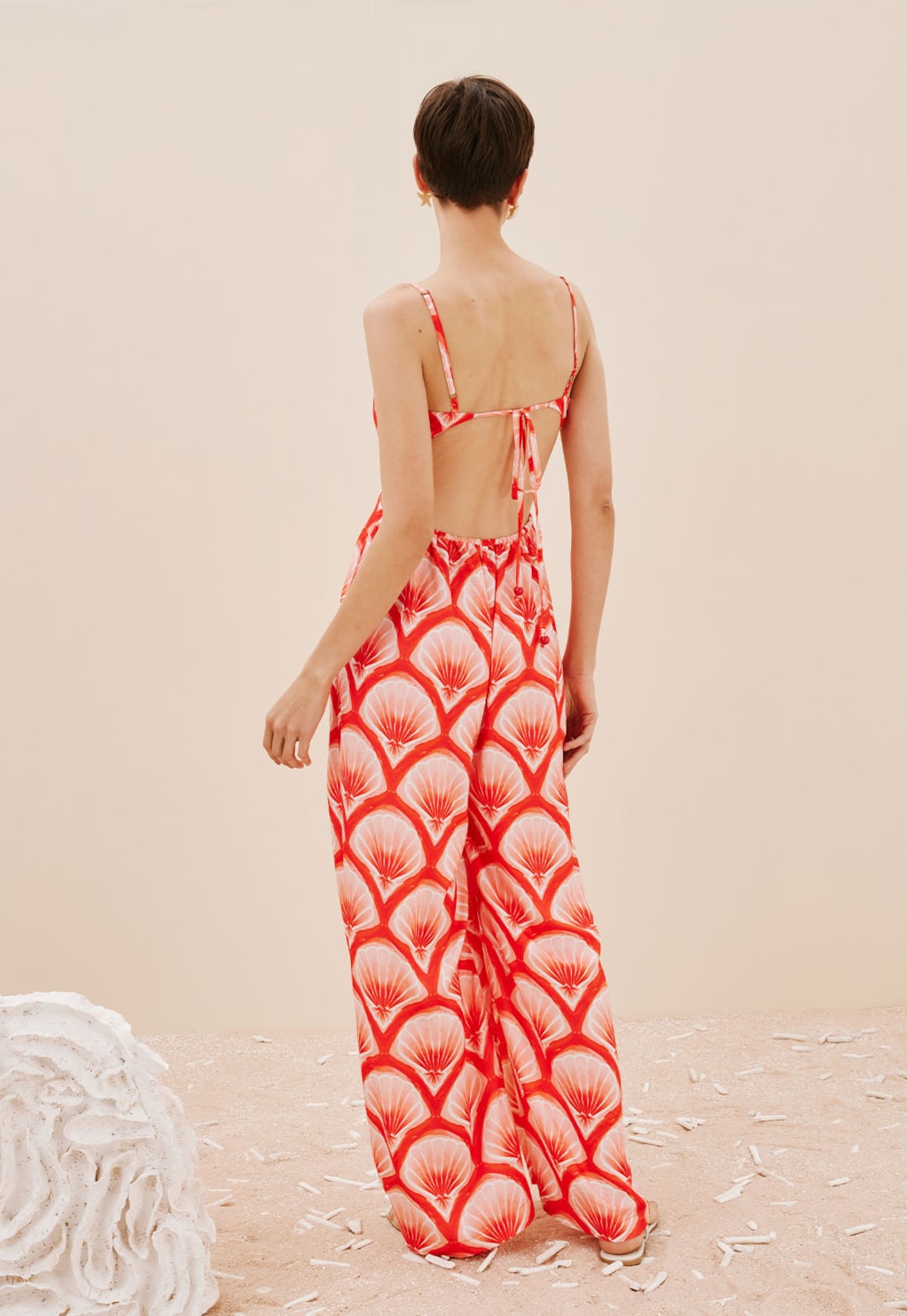 Macacão Decote Argola Concha Estampado Pink Beach