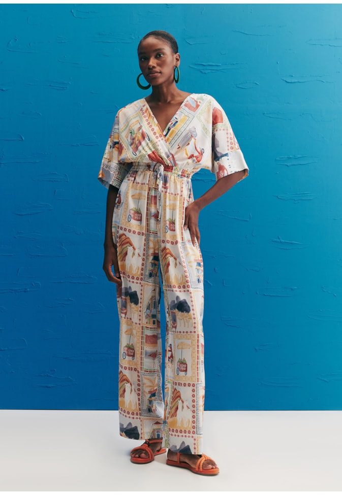 Macacão Decote Cachecour Estampado Buena Vista