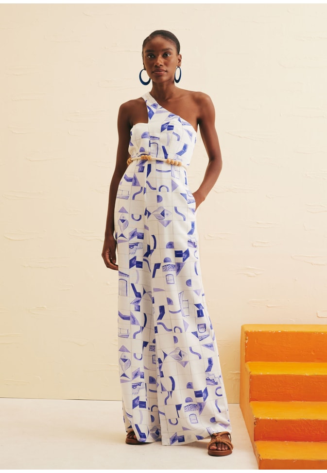 Macacão Decote Transpassado Estampado Paraty