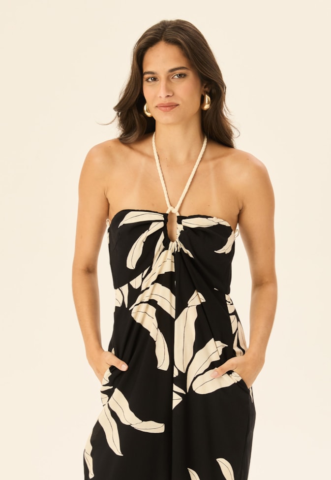 Macacão Detalhe Túnel Corda Estampado Floral