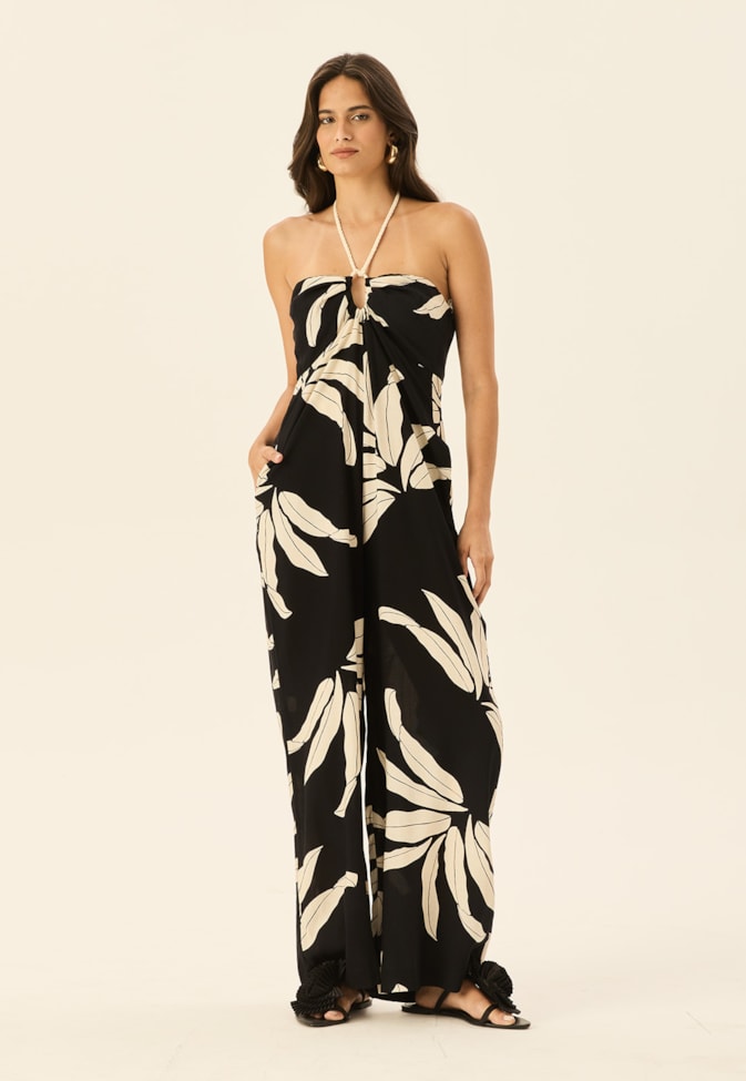 Macacão Detalhe Túnel Corda Estampado Floral