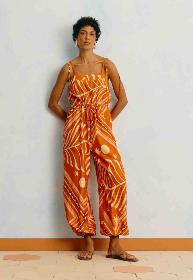 Macacão Estampado Lenço Folhagem