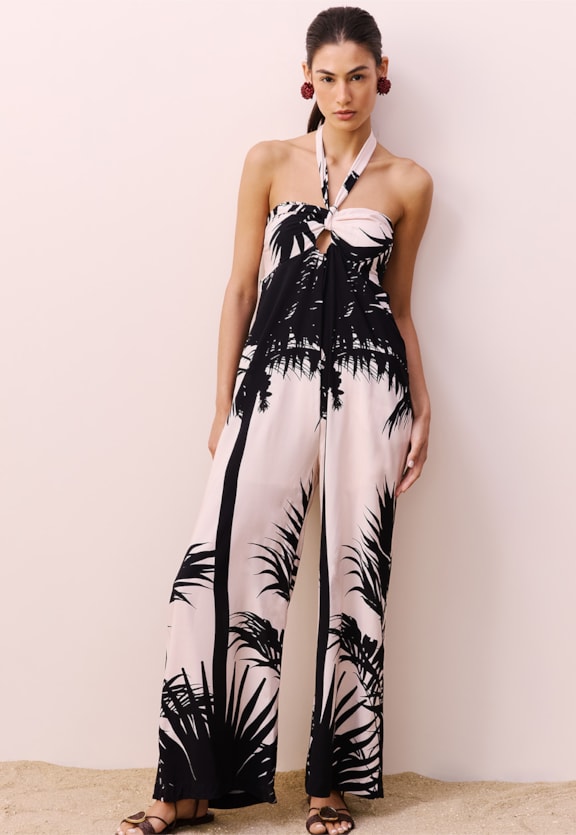 Macacão Laço Estampado Lago Preto Vista Frontal