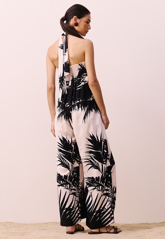 Macacão Laço Estampado Lago Preto Vista Traseira