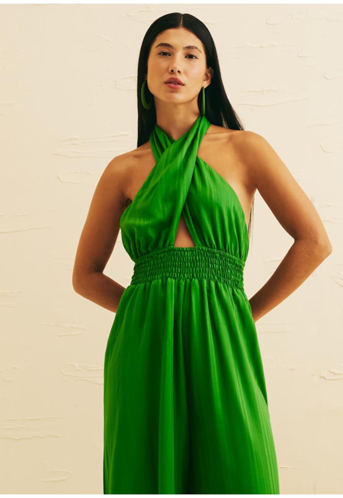 Macacão Lastex Decote Cruzado