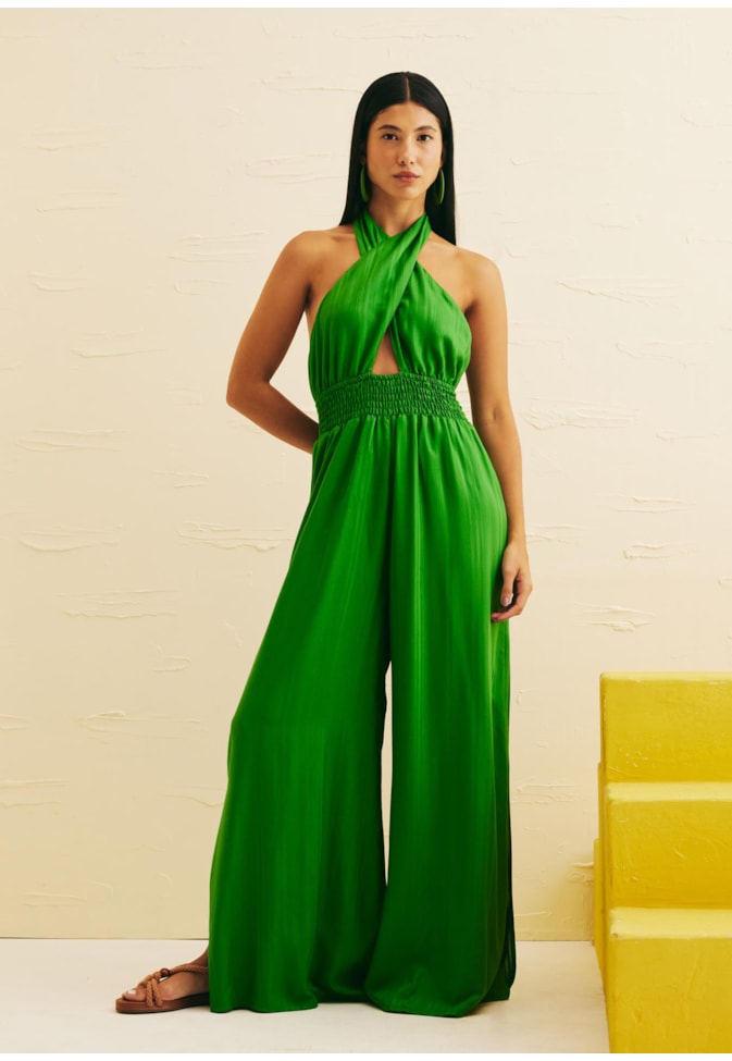 Macacão Lastex Decote Cruzado