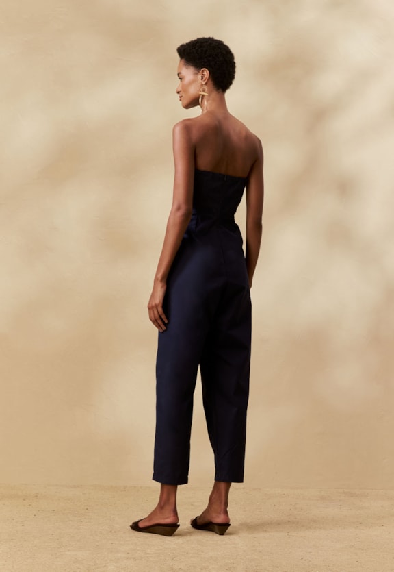 Macacão Liso Tomara Que Caia Pregas Vista Traseira