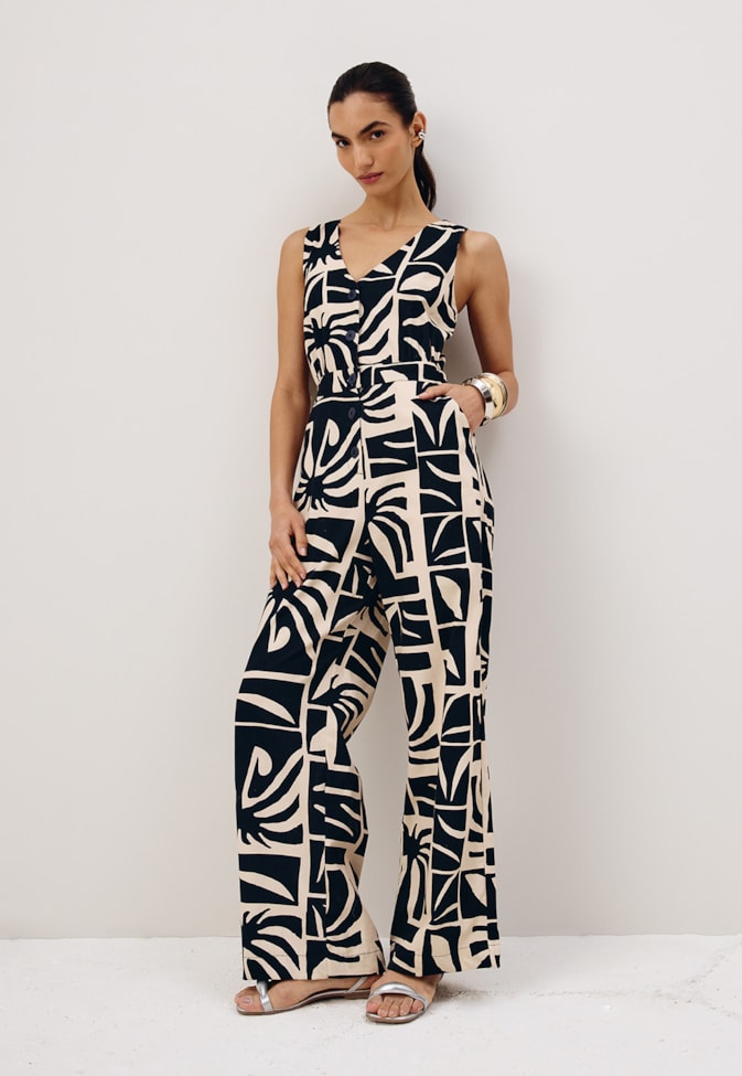 Macacão Longo Botões Estampado Reflexo