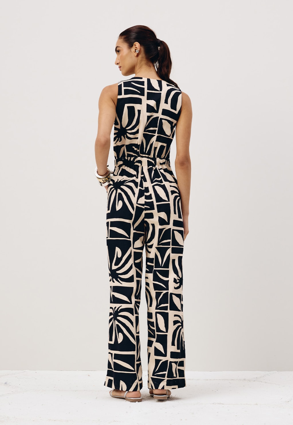 Macacão Longo Botões Estampado Reflexo