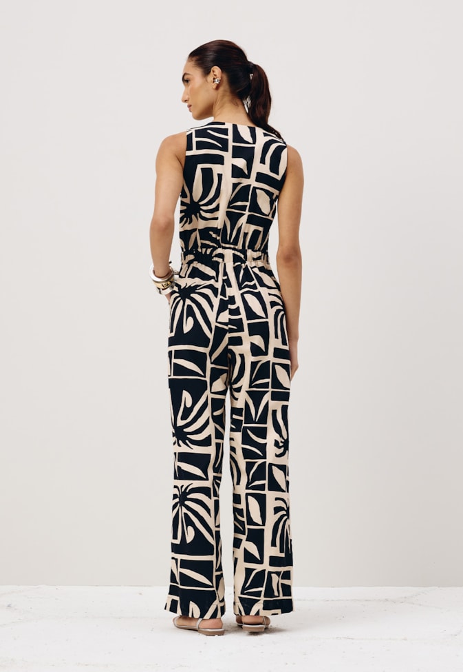 Macacão Longo Botões Estampado Reflexo