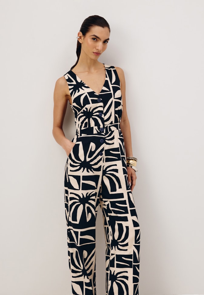 Macacão Longo Botões Estampado Reflexo