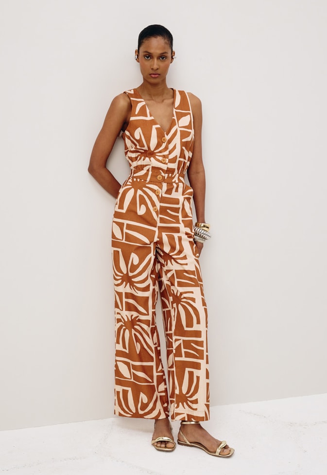 Macacão Longo Botões Estampado Reflexo