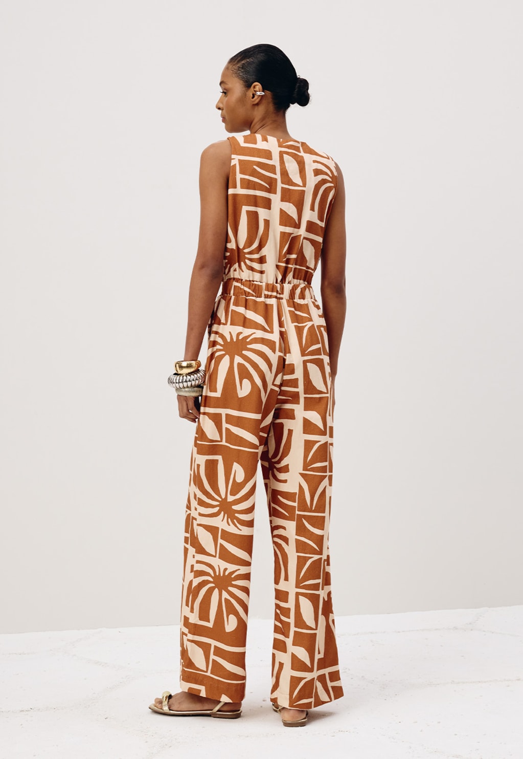 Macacão Longo Botões Estampado Reflexo