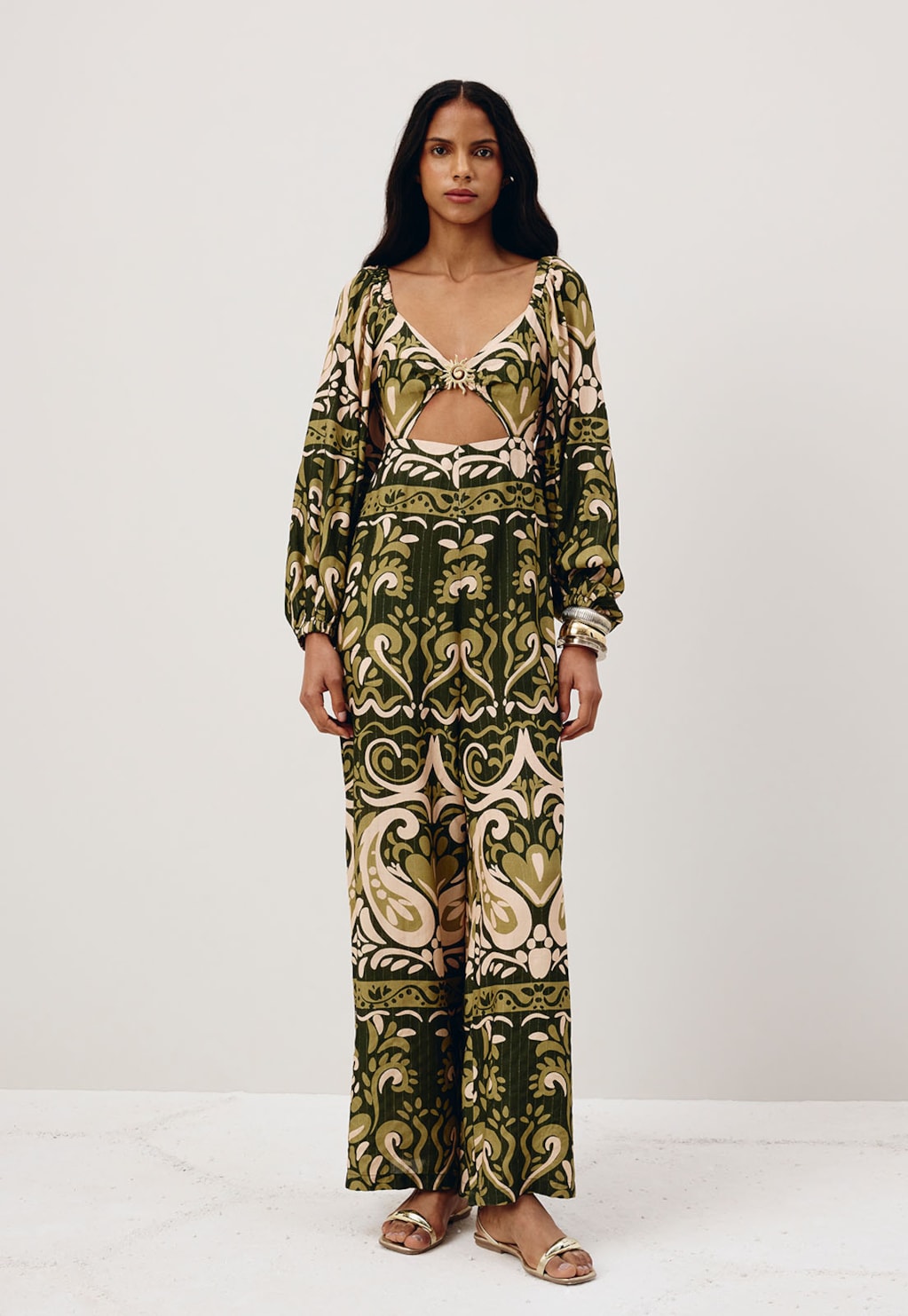 Macacão Manga Bufante Estampado Nômade