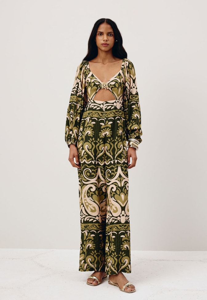 Macacão Manga Bufante Estampado Nômade