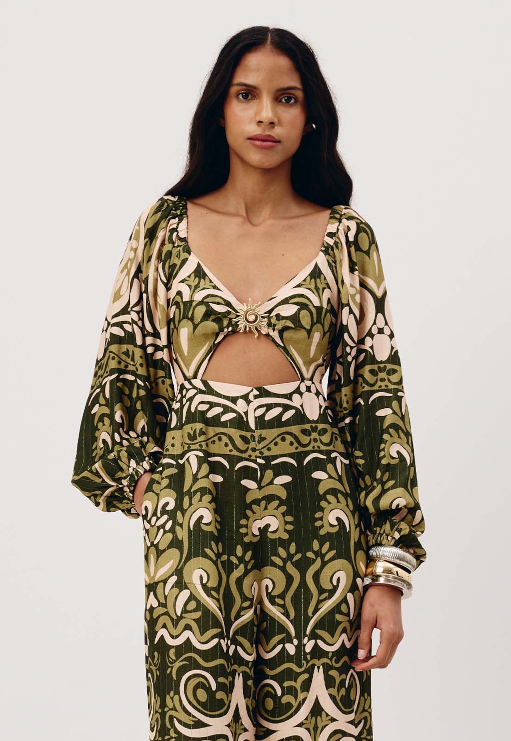 Macacão Manga Bufante Estampado Nômade