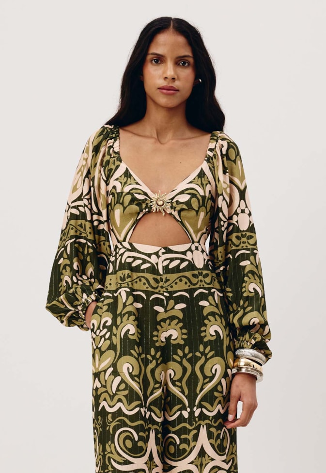 Macacão Manga Bufante Estampado Nômade