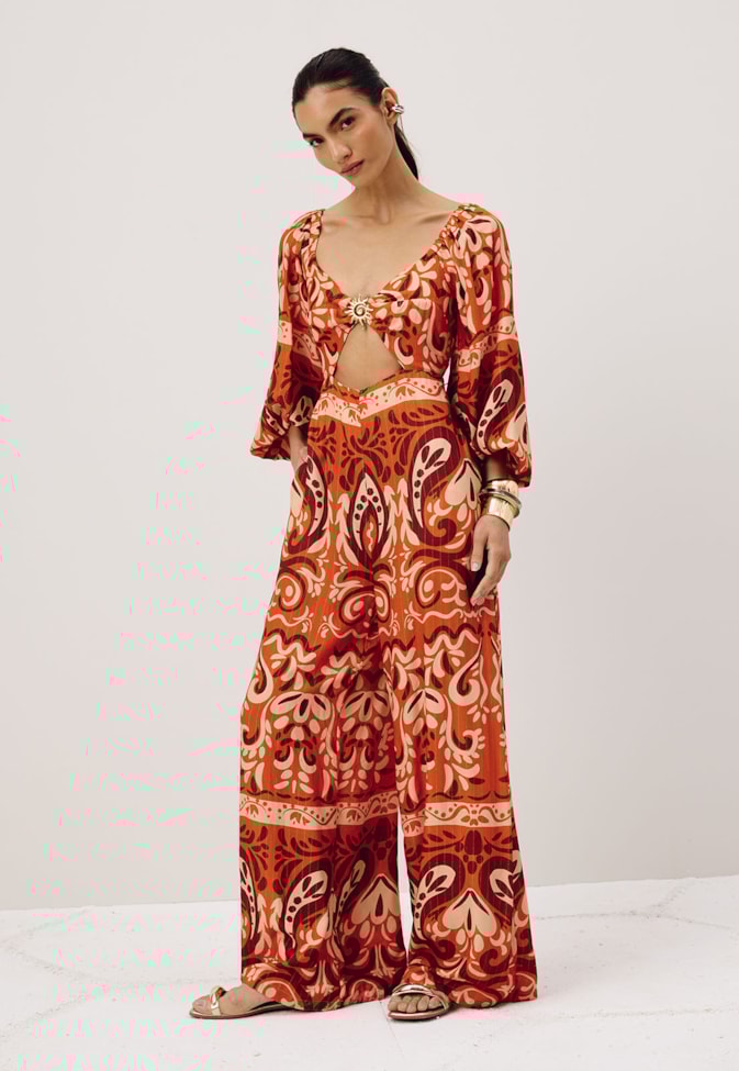 Macacão Manga Bufante Estampado Nômade