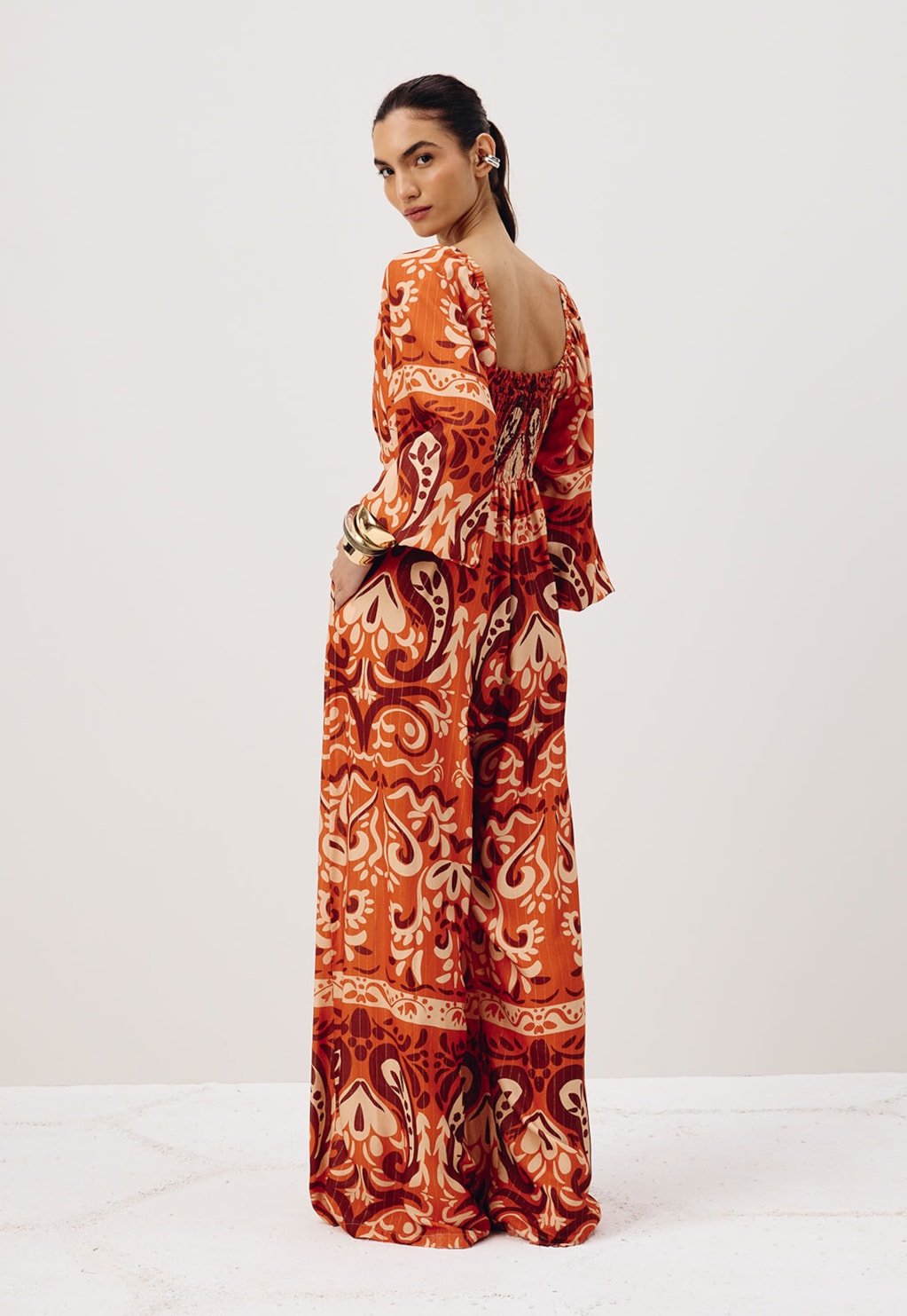 Macacão Manga Bufante Estampado Nômade