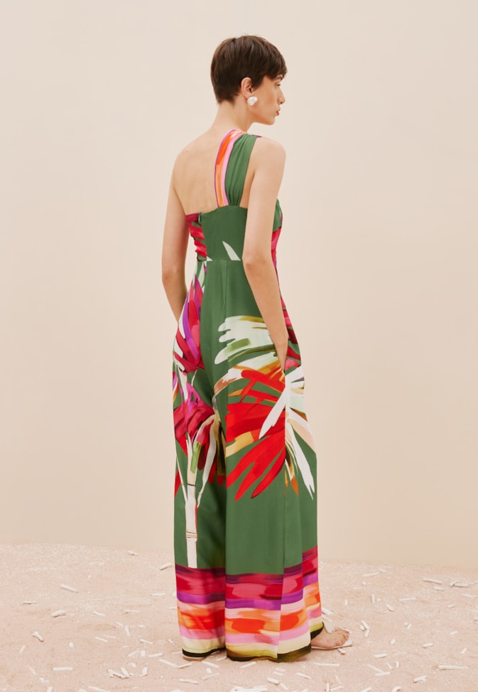 Macacão Ombro Só Estampado Rafia