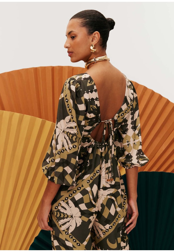 Macacão Pantalona com Manga Estampado Chorinho