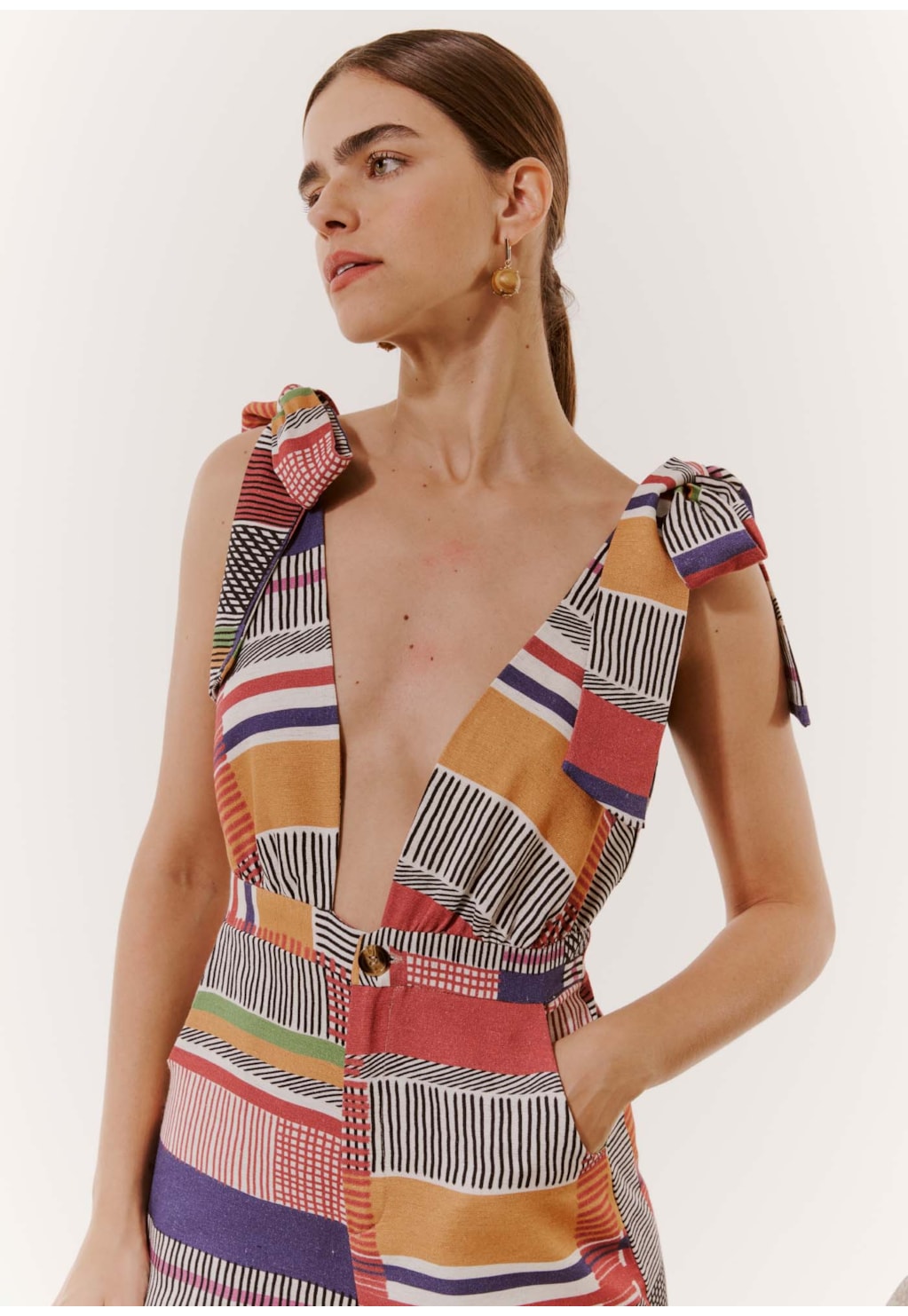 Macacão Pantalona Decote Fundo Estampado Ingá