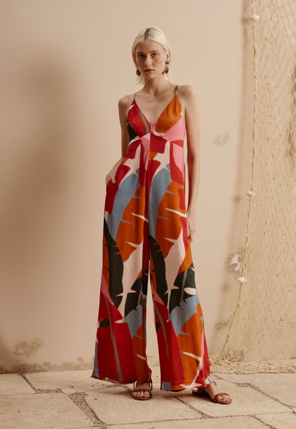 Macacão Pantalona Estampado Igapo Vista Frontal