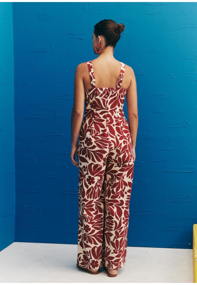 Macacão Pantalona Sarja Estampado Cayo Coral