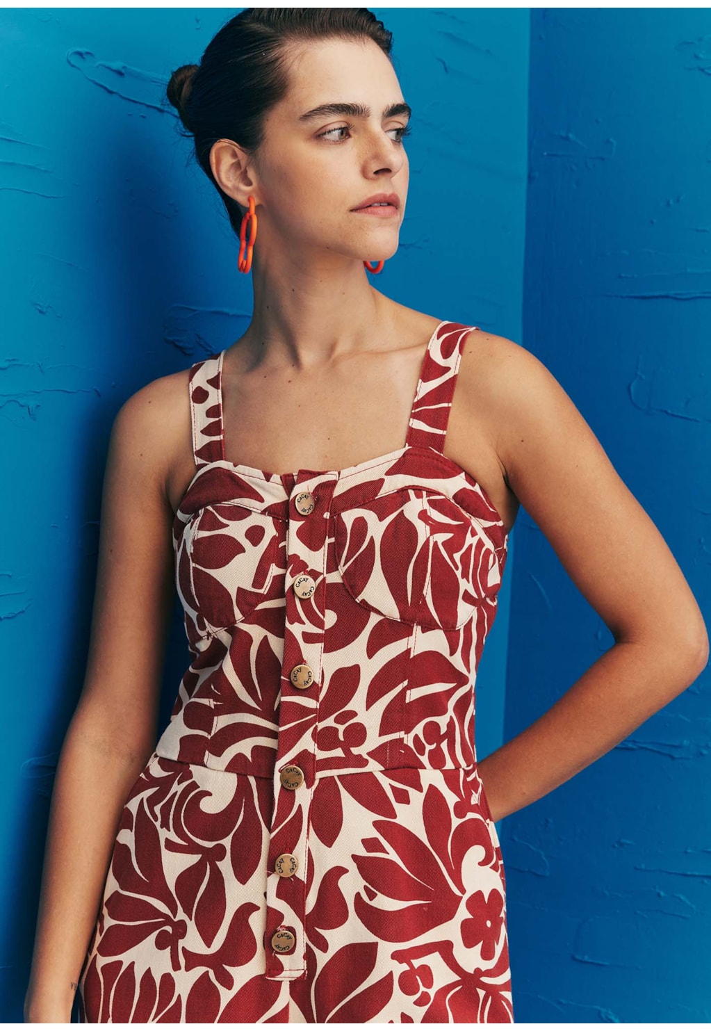 Macacão Pantalona Sarja Estampado Cayo Coral