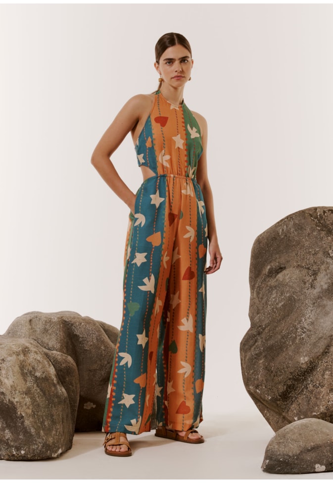 Macacão Recorte Costas Estampado Gravatá