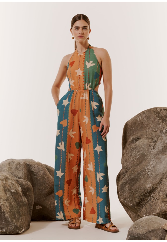 Macacão Recorte Costas Estampado Gravatá