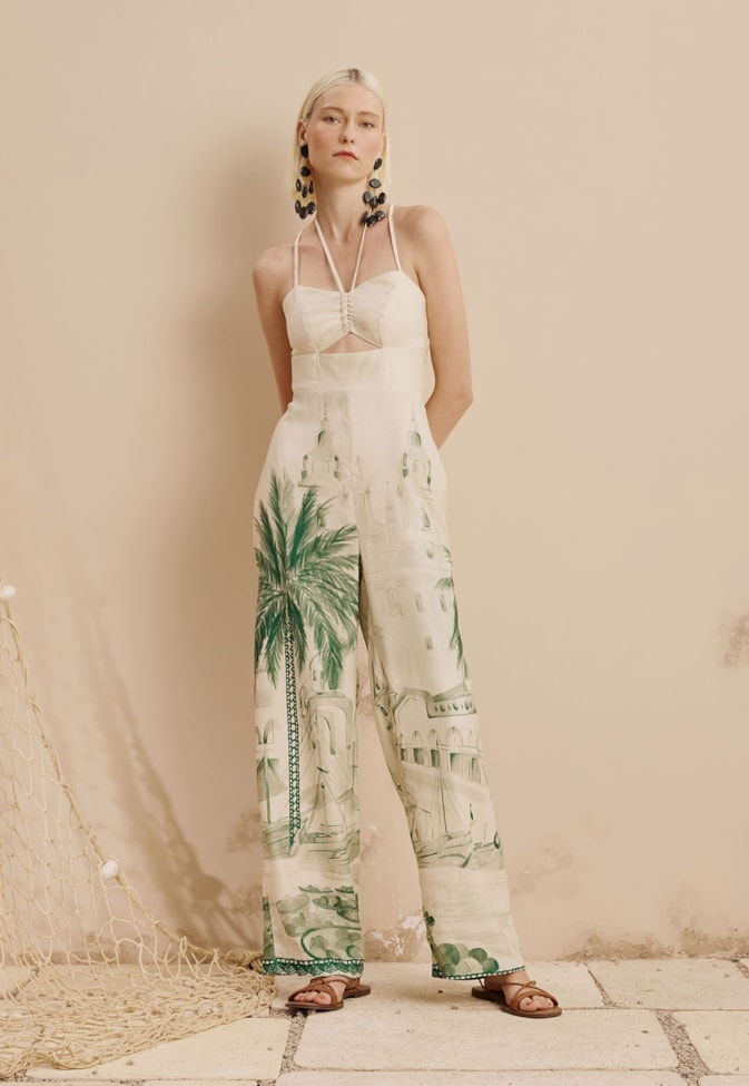 Macacão Reto Detalhe Túnel Estampado Belém