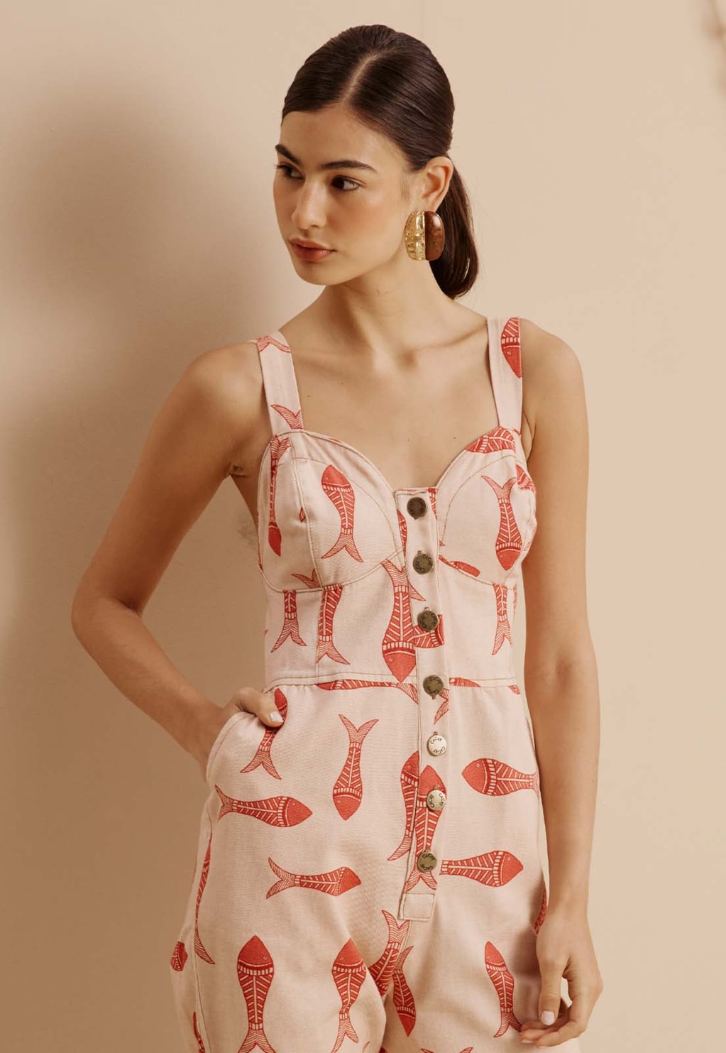 Macacão Sarja Estampado Manzuá