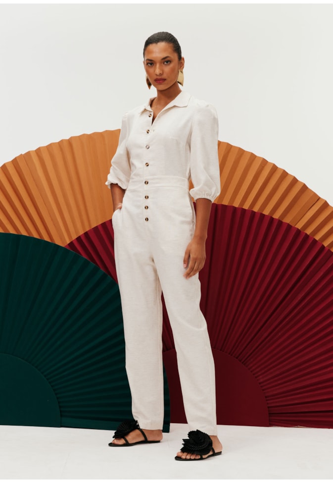 Macacão Tecido Botões Frontais