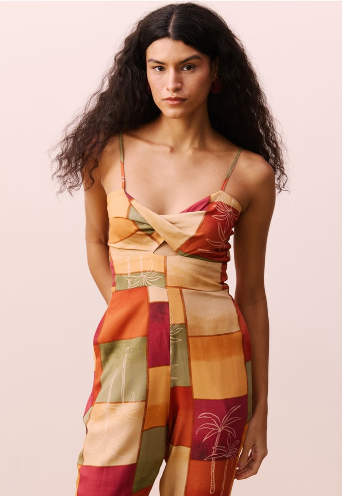 Macacão Torção Busto Estampado Encontro das Águas