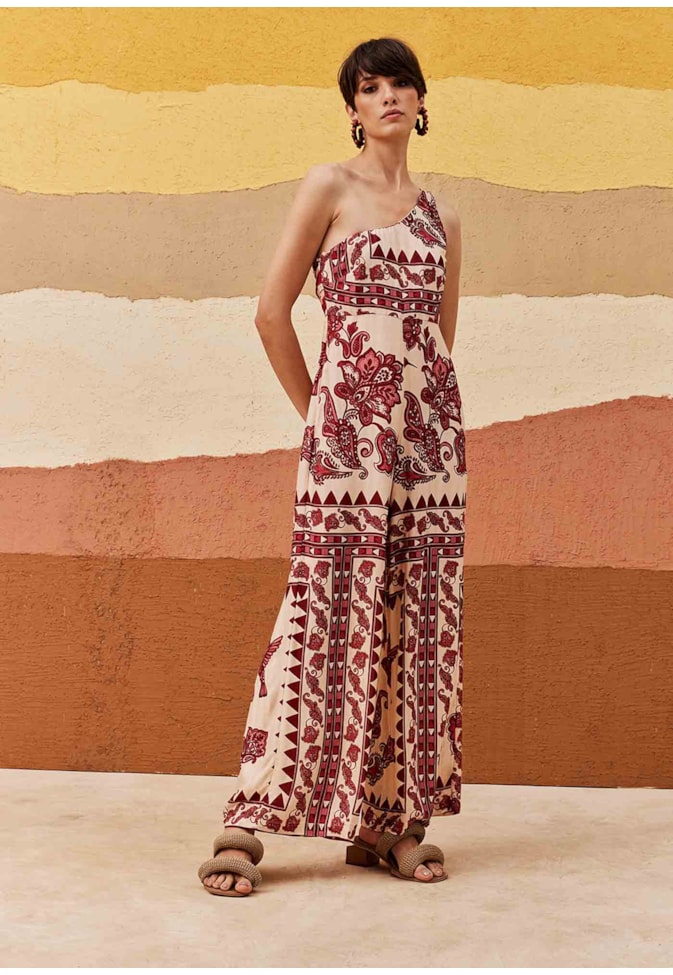 Macacão Um Ombro Só Estampado Bodegas