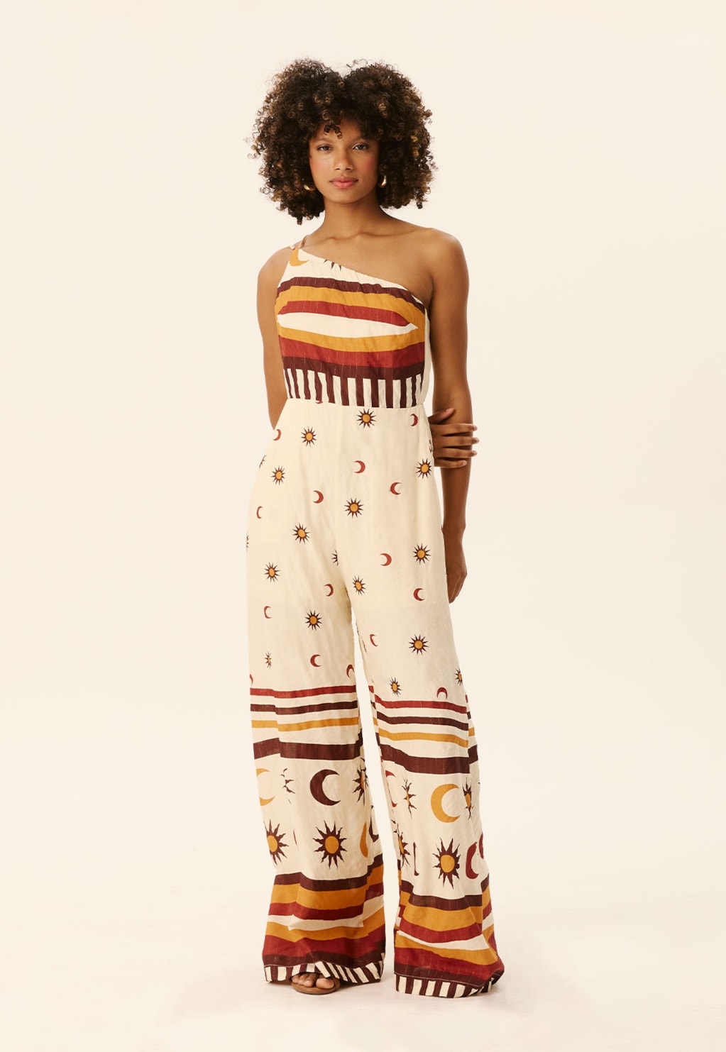 Macacão Um Ombro Só Estampado Dunas Douradas