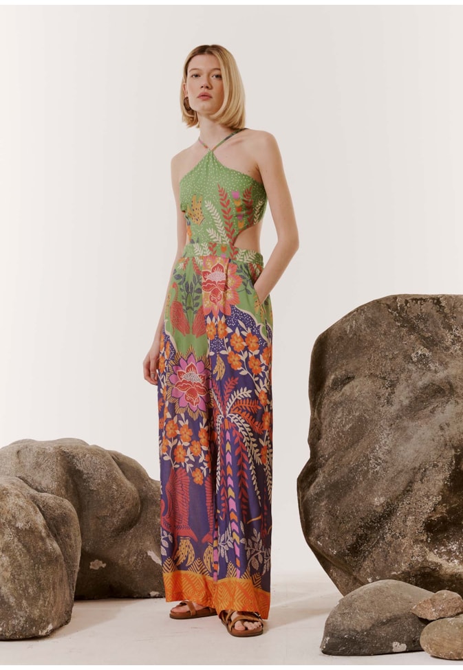 Macacão Vazado Alça Fina Estampado Copaíba