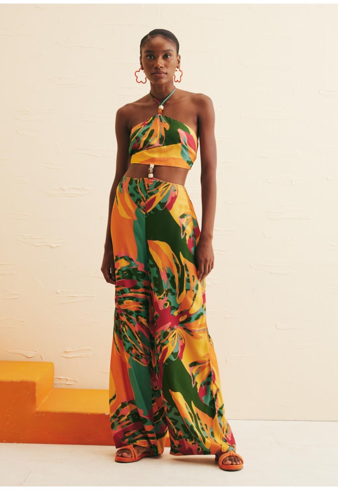 Macacão Vazado com Pedras Estampado Costela Mexicana