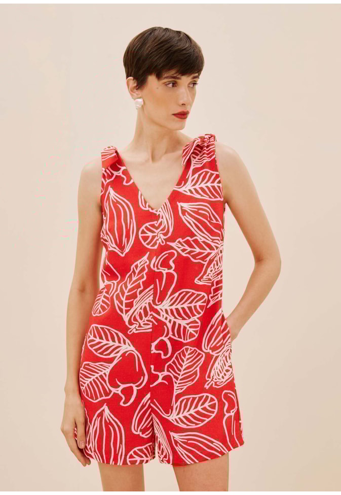 Macaquinho Detalhe Pétala Estampado Frutos da Terra