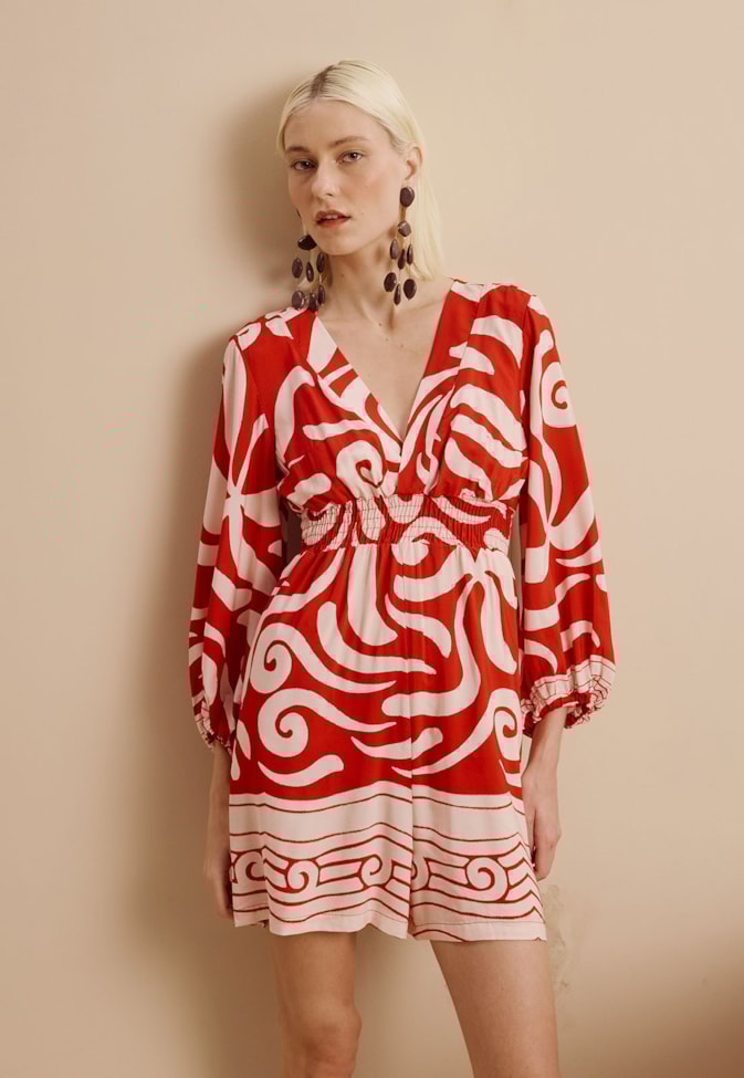 Macaquinho Mangas Bufantes Estampado Pororoca