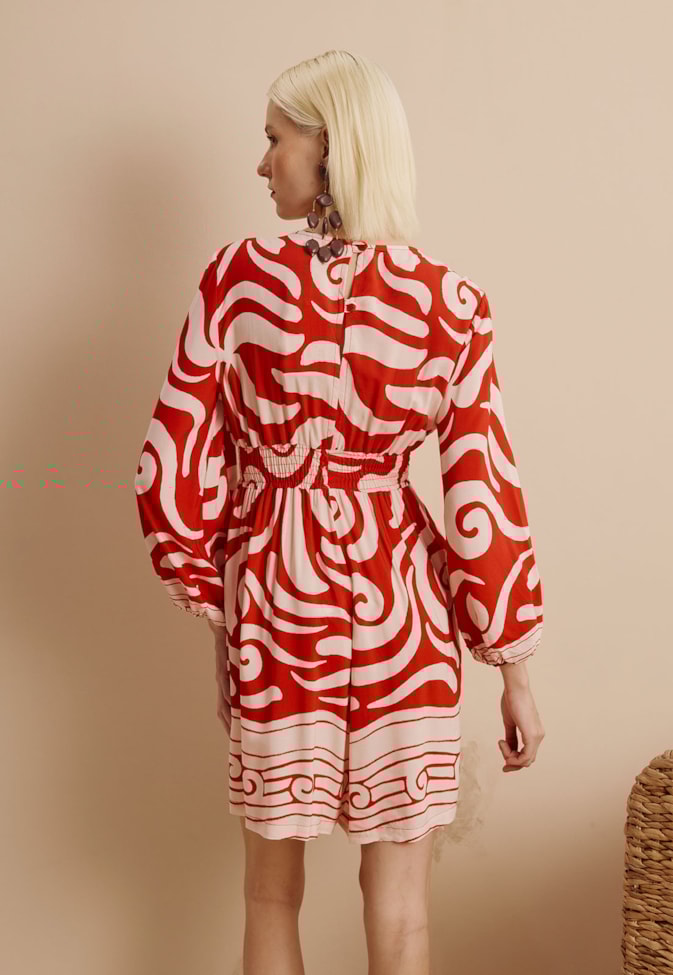 Macaquinho Mangas Bufantes Estampado Pororoca