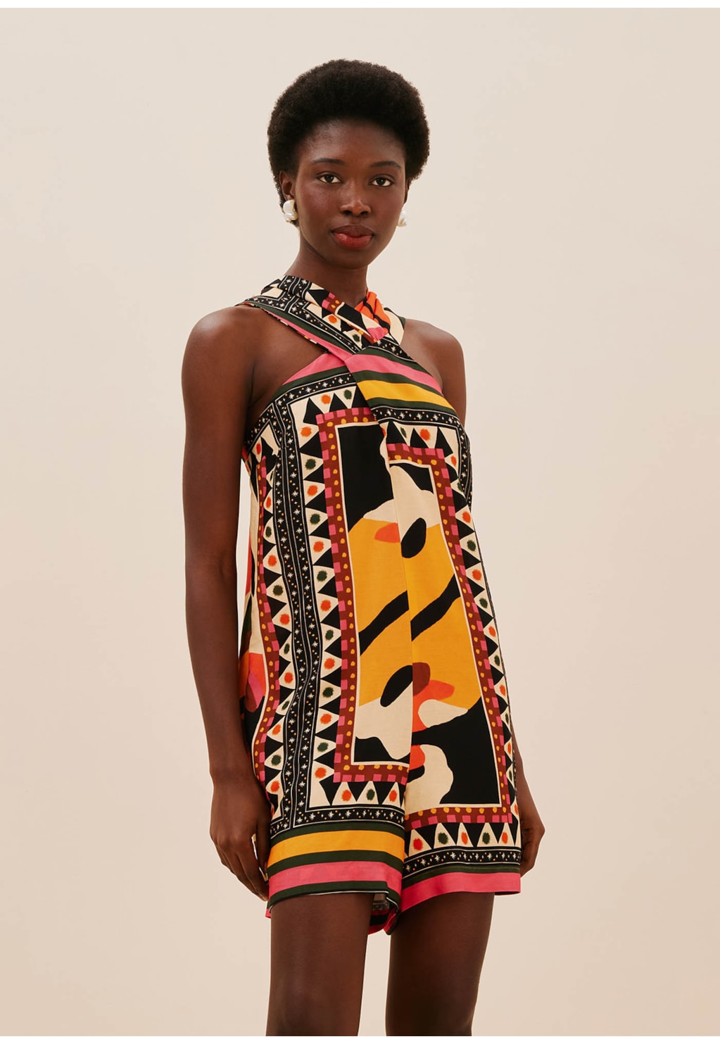 Macaquinho Transpasse Frontal Estampado Araruta