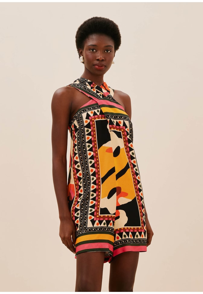 Macaquinho Transpasse Frontal Estampado Araruta