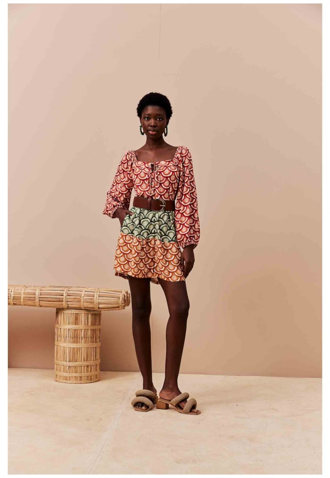 Macaquinho Tricolor Franzidinho Estampado El Sol Tricolor