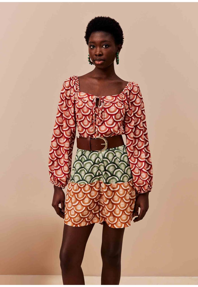 Macaquinho Tricolor Franzidinho Estampado El Sol Tricolor