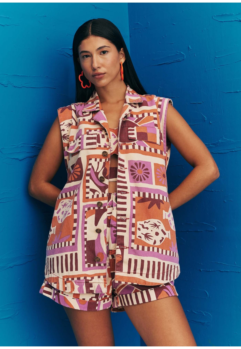 Maxi Colete Sarja  Estampada Vila Hermosa