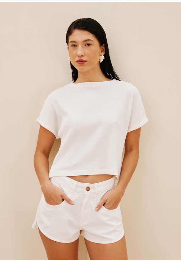 Mini Short Sarja Liso Vista Traseira