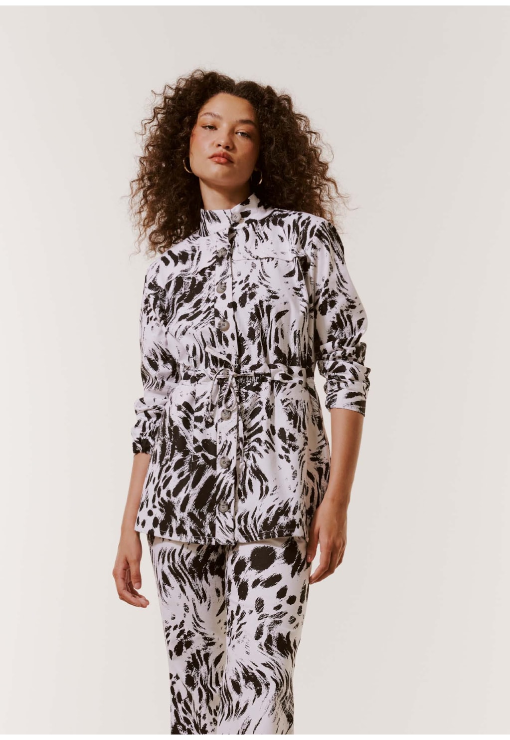 Parka Botões Estampada Leopardo